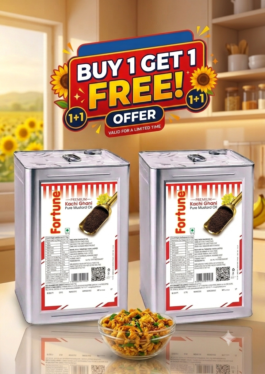 Fortune Pure Kachi Ghani Musturd Oil 15 Litre Buy 1 Get 1 Free Total 30 Litre 2 Can